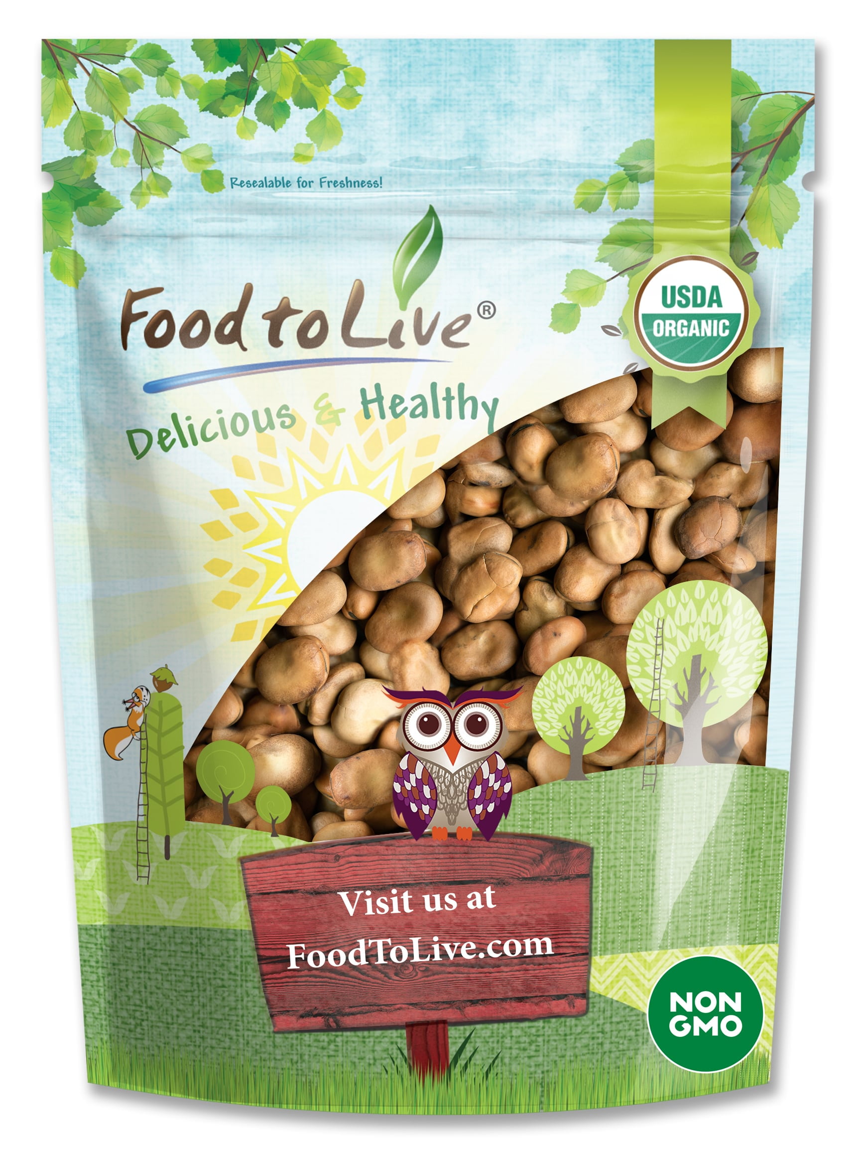 Organic Fava Beans, 1 Pound Broad Beans, NonGMO, Kosher, Sproutable by Food to Live