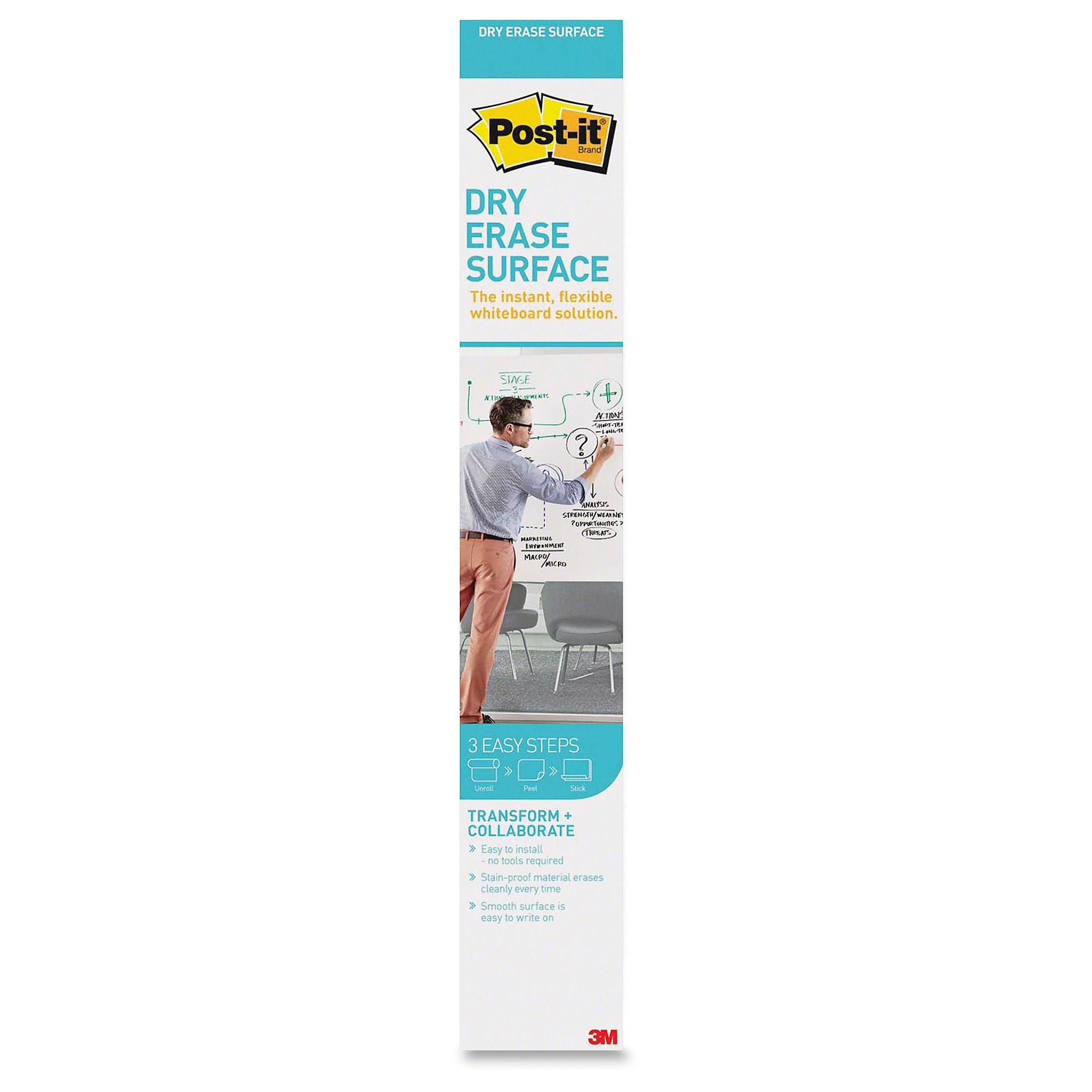 Post-it DEF3X2 Dry Erase Surface With Adhesive Backing 36 X 24 White for sale online