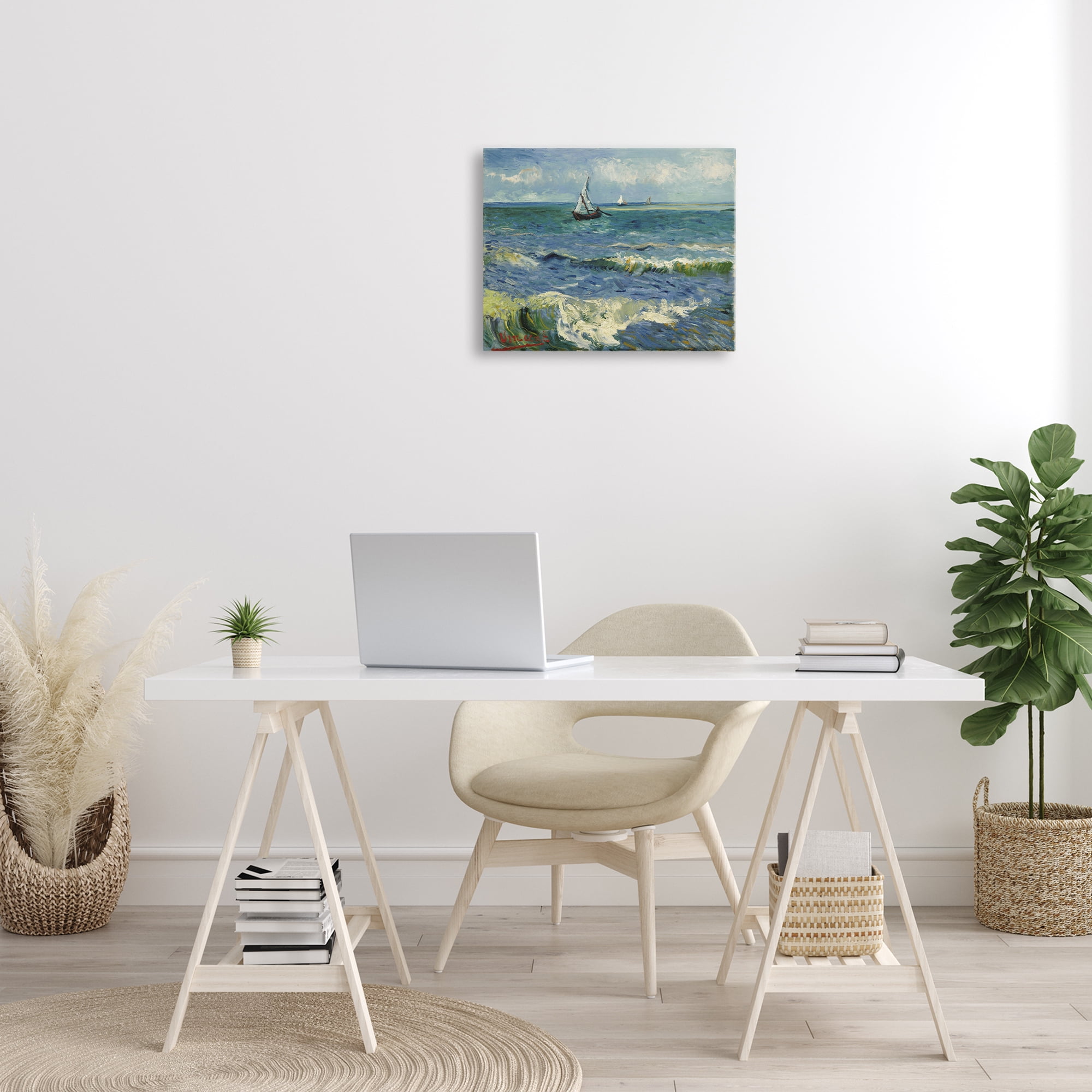 Stupell Industries Classical Seascape with Boat Nautical & Beach Painting Wrapped Canvas Art Print Wall Art, 20 x 16