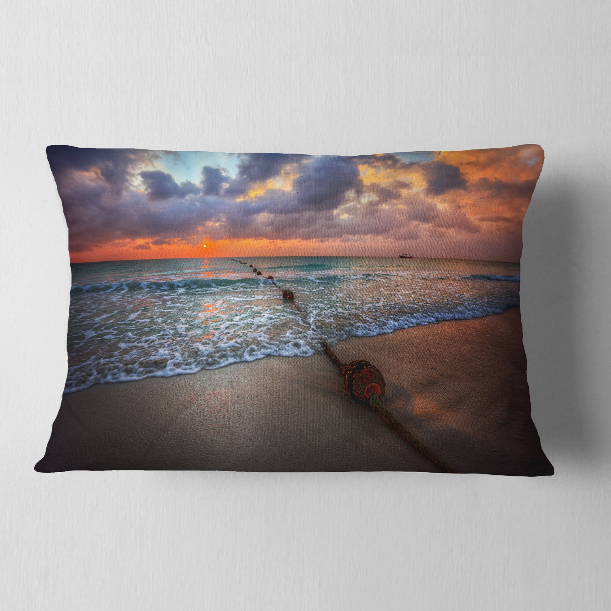 Designart Reddish Sunset over Clear Beach - Seashore Throw Pillow - 12x20