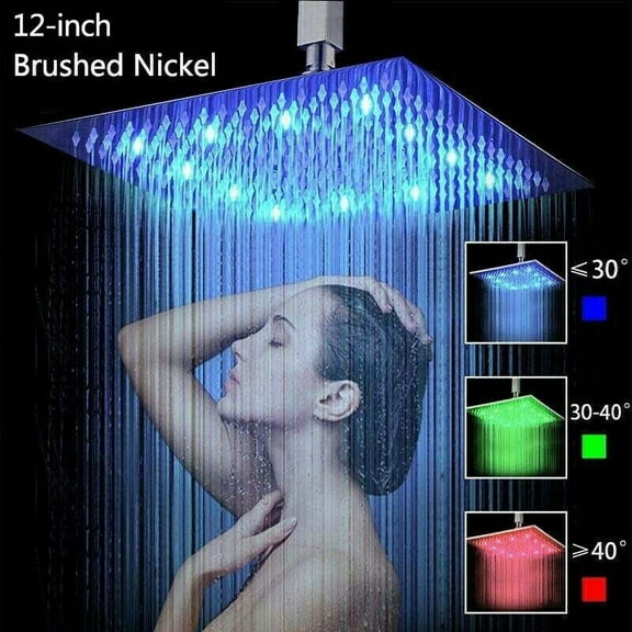 Zovajonia LED Shower Head Ceiling Mount Stainless Steel Over Head Rain Shower Sprayer Brushed Nickel