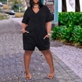 thumbnail image 2 of Gibobby pantalones siameses Mono informal de manga corta para mujer, de talla grande, con cuello en V, pantalones cortos de pierna ancha de verano, mono con bolsillo(Negro， XXXXL), 2 of 5