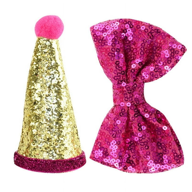 Conjunto lindo de sombrero de cono y pajarita para fiesta de cumpleaños para mascotas con diadema ajustable y adorno de pompones
