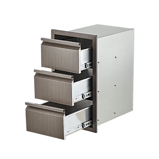 QinaQin Cajonera triple empotrable para cocina exterior, cajones de acero inoxidable en tono azul gris, ideal para isla BBQ, patio o estación de asador con almacenamiento práctico
