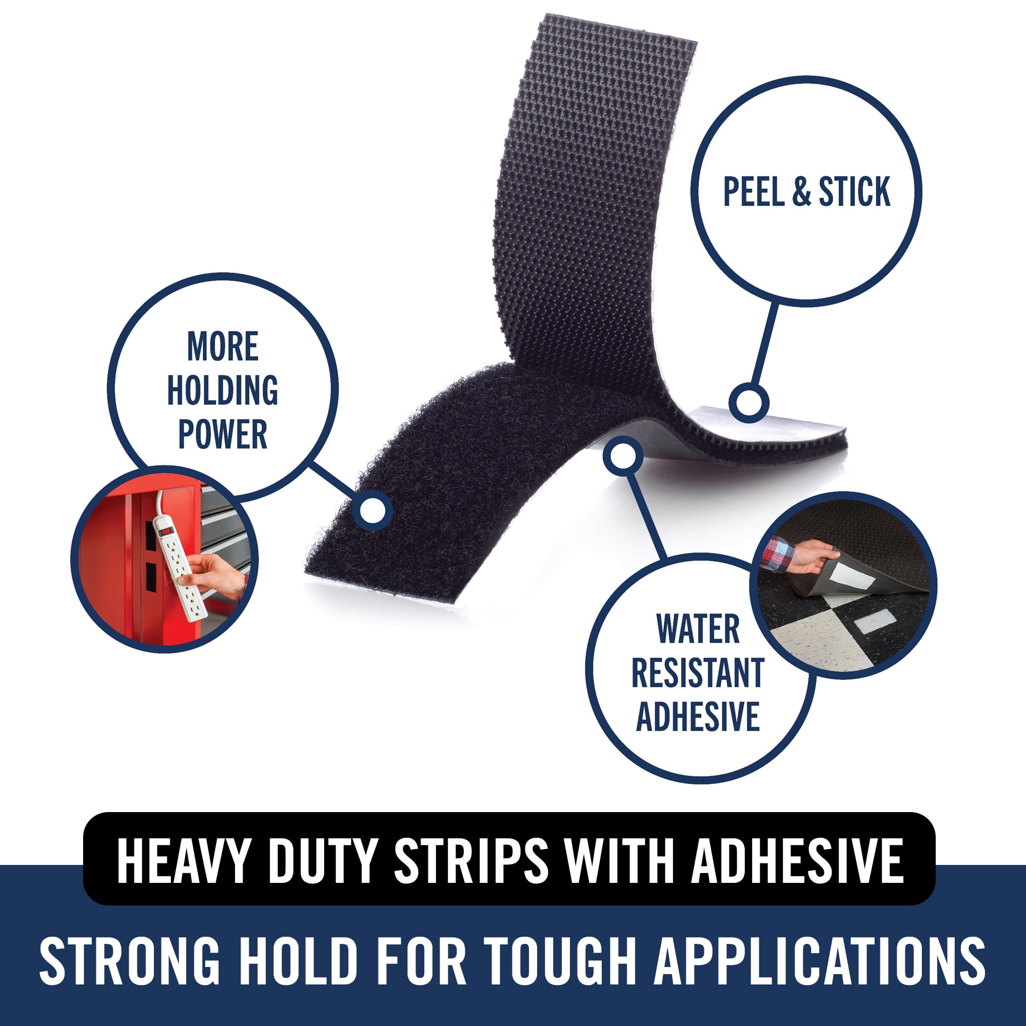 VELCRO® Brand PRO Series Heavy Duty Hook and Loop Strips, Black, 4 in x 1 in, Holds up to 10 lbs, 6 Count