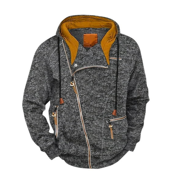XIAOCHA Mens Asymmetric Zip Hoodie Contrast Collar Hooded Top Warm Casual Outwear Workout Hoodies