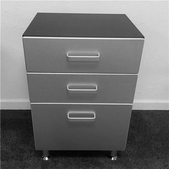 35 x 23.5 x 21 in. Three Drawer Base Cabinet for Garage, Black with Silver Metallic Fronts