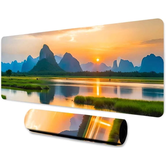 Lake Large Mouse Pad 31.5x11.8 Inches Nature Landscape Sunset Mountain Range Plant Forest Pattern Printed Mouse Pad,Extended Gaming Mouse Pad BDXTMN242