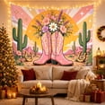 thumbnail image 3 of Pink Cowboy Boots with Daisies in Retro Western Sunset, Whimsical Boho Decor for Teen Girls, Country Art Print Birthday Gift, Tapestry Wall Hanging for Bedroom and Dorm, 3 of 7