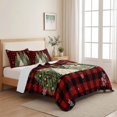 thumbnail image 5 of Quilts Twin XL Size Bedding Set, Red Christmas Lightweight Quilted Comforter, Green Xmas Trees Snowflake Rustic Plaid Soft Reversible Bedspread Coverlet with Pillow Covers for All Season, 68" x 98", 5 of 9