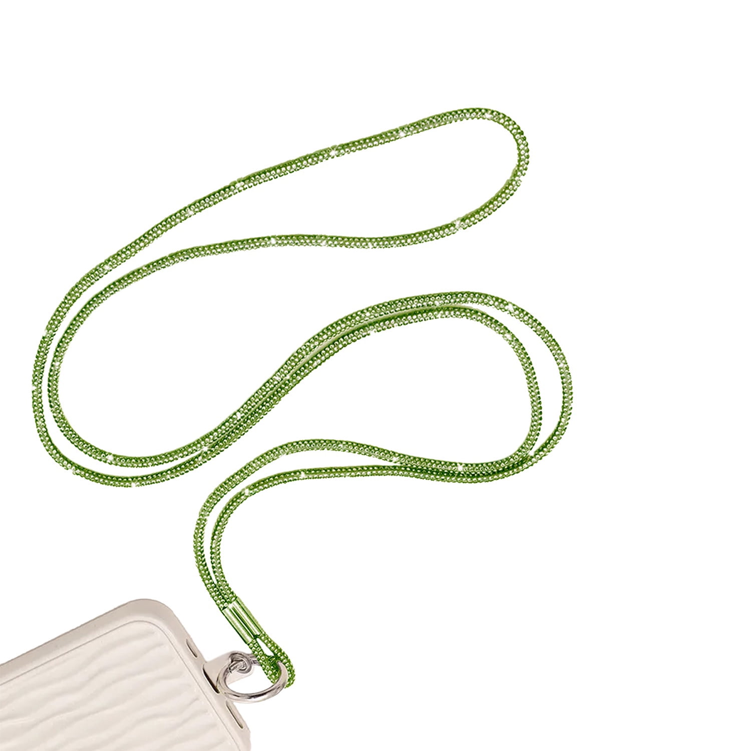 Rhinestone Neck Lanyard with Key Ring Attachment - Green