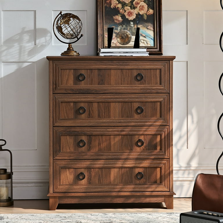 brown modern dresser for bedroom LuxenHome 6-Drawer Dresser for Bedroom, 47" Wide Mid Century Modern Walnut Finish Wood Chest of Drawers Dresser with Rounded Corners Brown