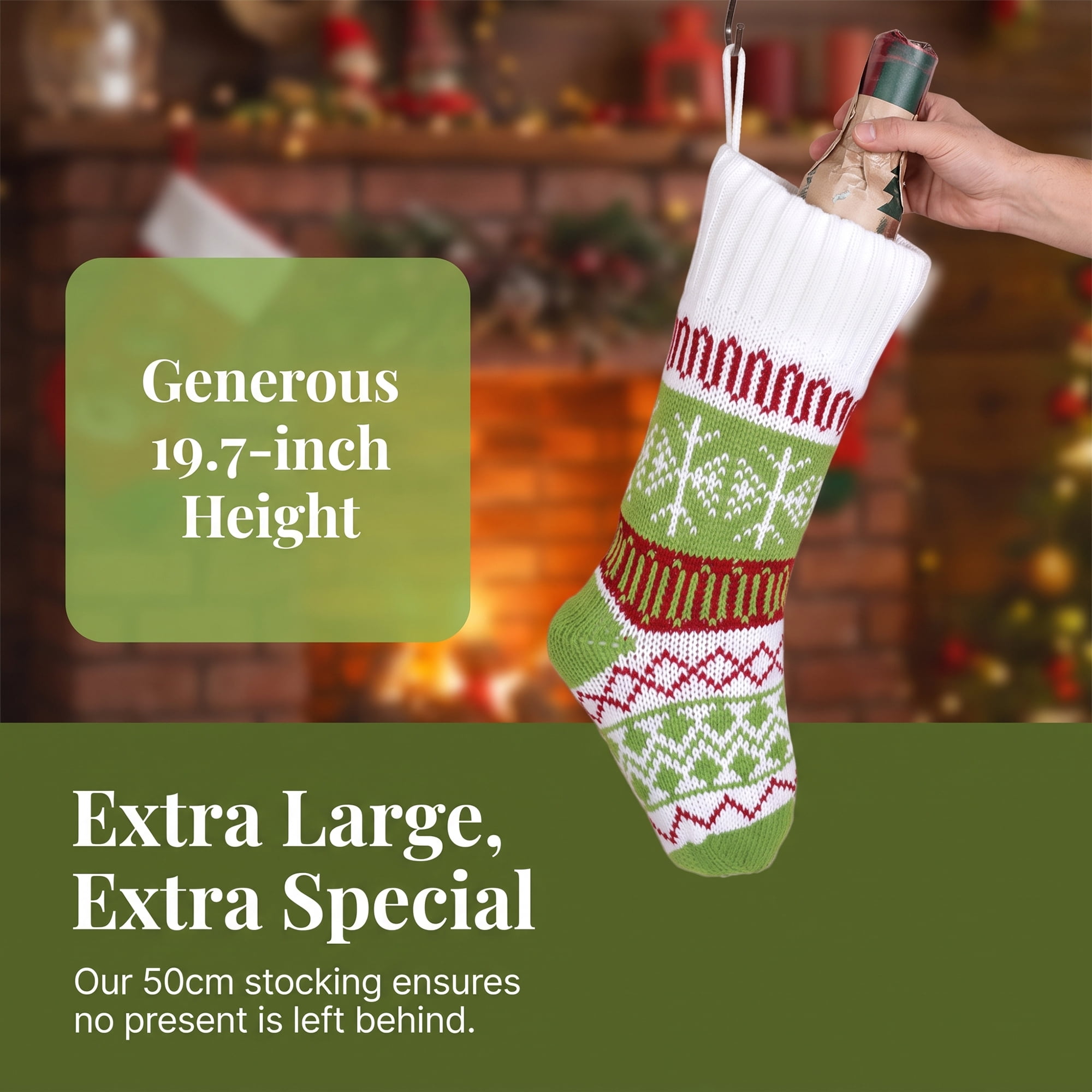 Unique Bargains Holiday Christmas Double Layer Knitted Motif Stocking White 20"