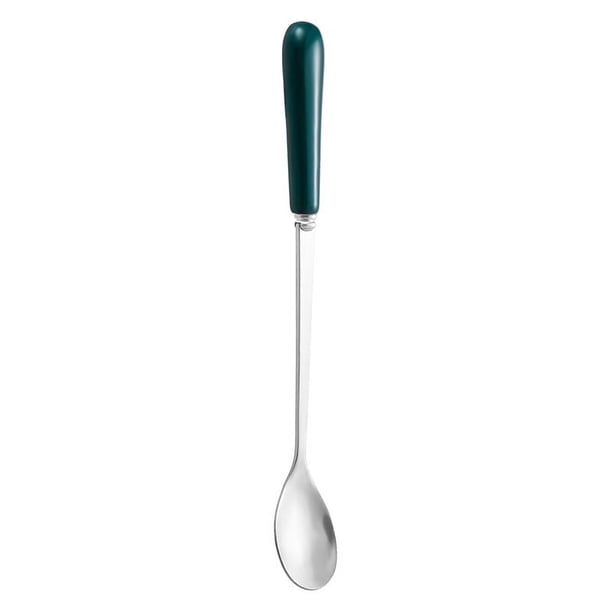Zhuge Cubiertos de plata 2 piezas Cuchara de hielo de acero inoxidable con mango corto Cuchara para helado de postre para el hogar Cuchara para revolver - Verde oscuro plateado