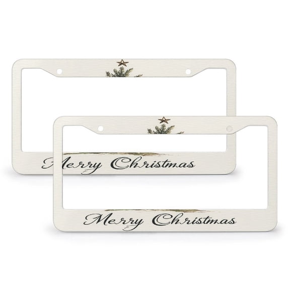 2 Pack Watercolor Green Christmas Tree License Plate Frame Merry Christmas Holiday Licenses Plates Frames Front Licenses Plate Covers Car Tag Frame Aluminum 2 Round Holes for Women Men US Vehicles