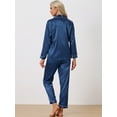 thumbnail image 3 of DARING DIVA Women's Long Sleeves Button Down Satin Pajama Sets XS Dark Blue, 3 of 6