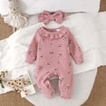 thumbnail image 2 of Faraee Newborn Baby Girl Floral Romper Set Waffle Knit Long Sleeve Ruffle Jumpsuit with Bow Headband 0 3 6 9 Months Infant Fall Winter Outfit, 2 of 7