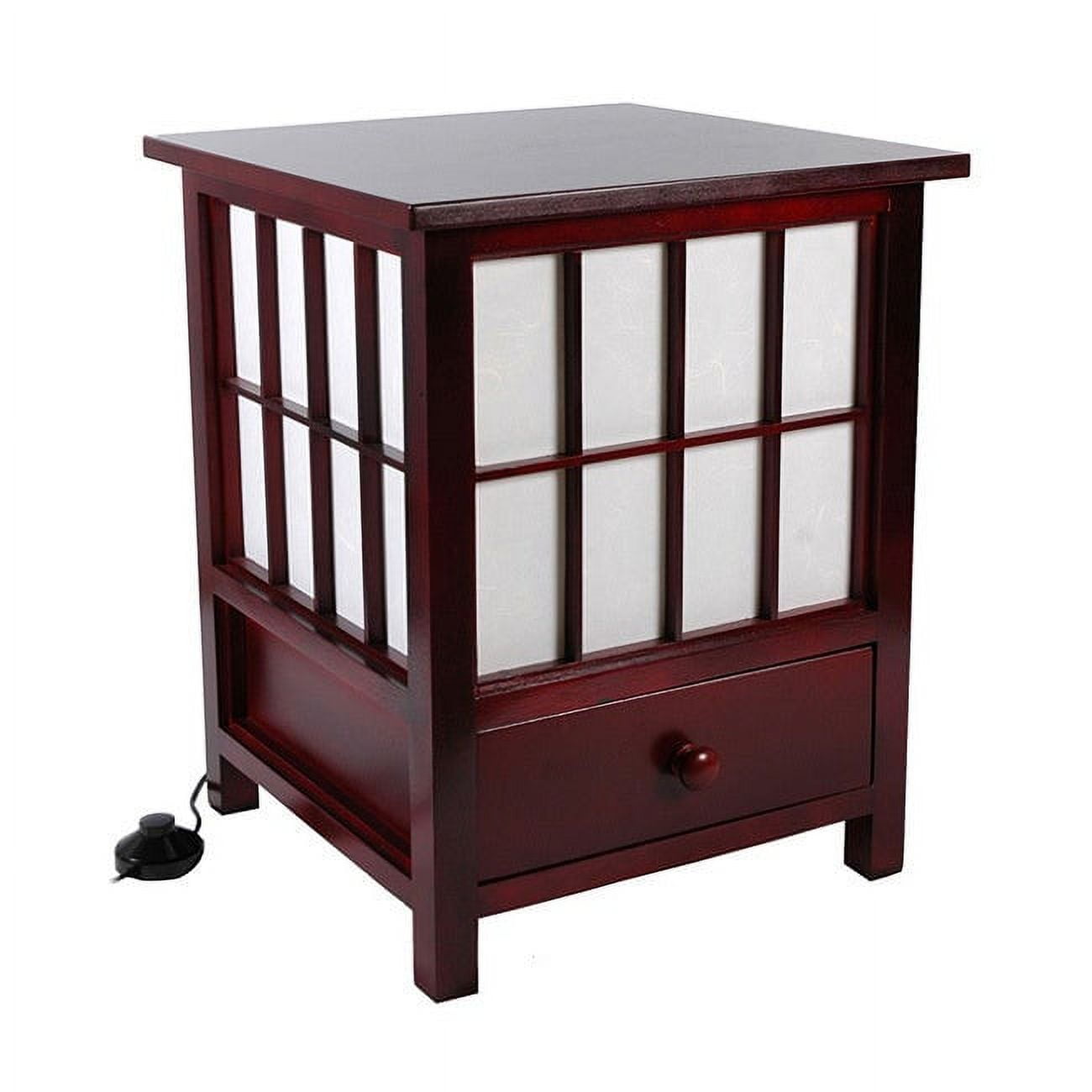 Oriental Furniture 19" Hokkaido Lamp with Drawer, Black, Traditional, Table Lamp