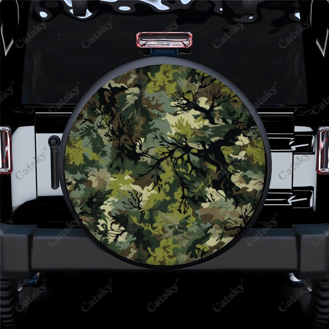 Realistic Forest uflage Pattern Polyester Universal Spare Wheel Tire Cover Wheel Covers for Trailer RV SUV Truck Camper