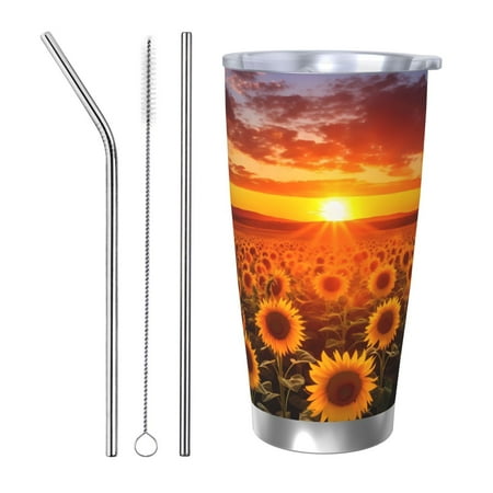 

Matuu Sunset Golden Sunflower Field for 20oz Durable Thermal Cups Keep Drinks Cold and Hot Insulated Car Mug with Lid-Straw Three-piece Set