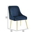 thumbnail image 5 of 23 Inch Side Chair Set of 2 Blue Fabric Sloped Arms Gold Metal Legs - Saltoro Sherpi, 5 of 5