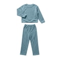 thumbnail image 5 of Women's Two Piece Lounge Set Women Fashion Casual Solid Color Round Neck Long Sleeved Long Pants Set for Home Keep Warm Comfortable Homewear Blue Free Size, 5 of 5