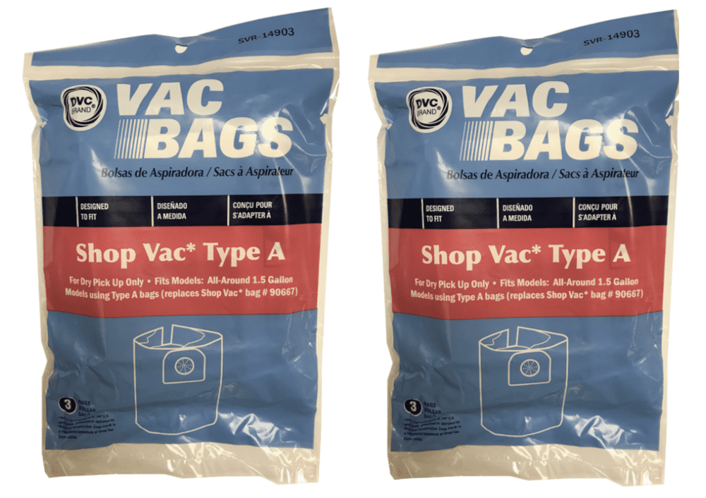 6 DVC Vacuum Bags for Shop Vac All Around 1.5 Gallon Replaces Type A