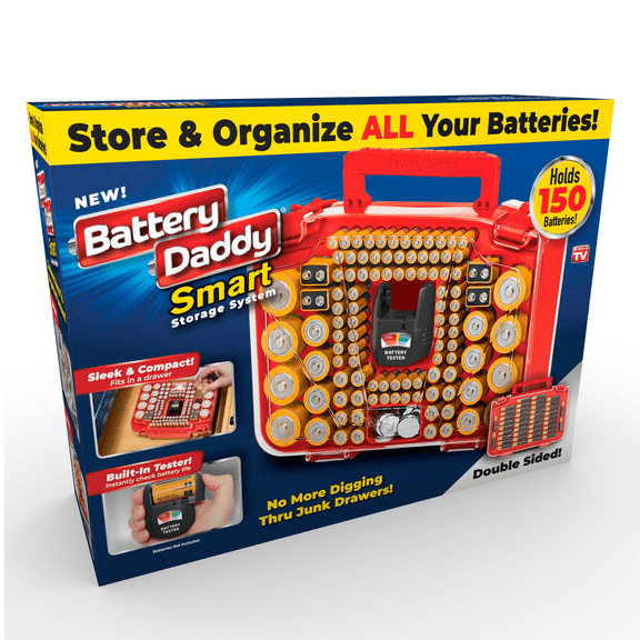 Smart Battery Daddy, Battery Storage Case, Organize 150 Batteries, with Built in Battery Tester
