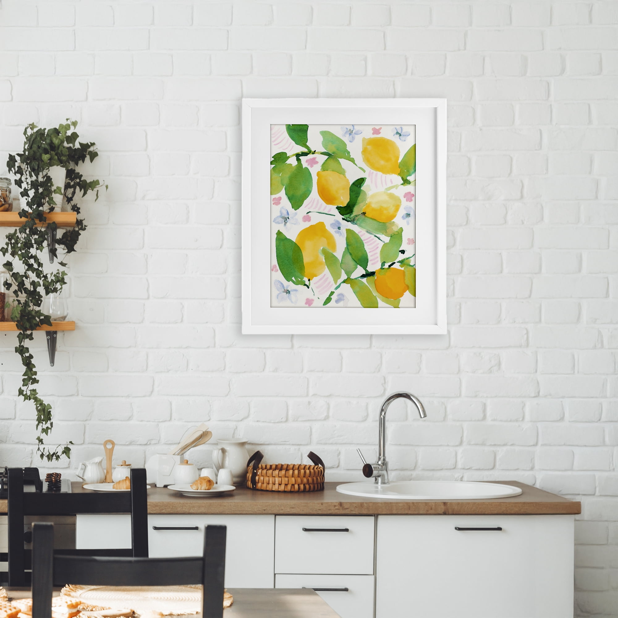 Stupell Industries Garden Lemons with Pastel Florals White Framed Print Under Glass, design by Lanie Loreth