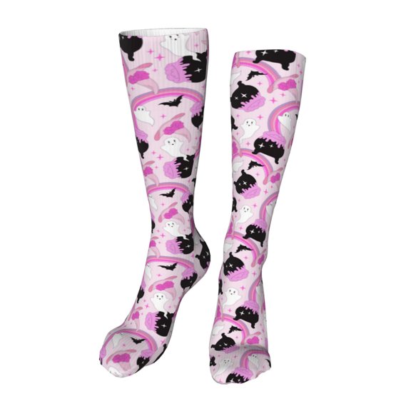 Kdxio Pink Girl Halloween Funny Silky Novelty Funky Long Knee High Socks Soft 3D Print Cosplay Crazy Stockings for Men Women