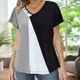 thumbnail image 2 of Women Contrast Color T Shirt V Neck Printed T Shirt Summer Casual Short Sleeve Tops Light Gray L, 2 of 6
