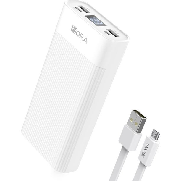 Power Bank 20000mAh Banco de Energía con 2 Puertos de USB y la Pantalla LED-Blanco REACONDICIONADO