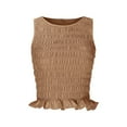 thumbnail image 6 of Gyexs Women Shirred Tank Top Ruffle Sleeveless Tanks Frill Smocked Halter Camisole Tops Summer Trendy Streetwear (Khaki, S), 6 of 6