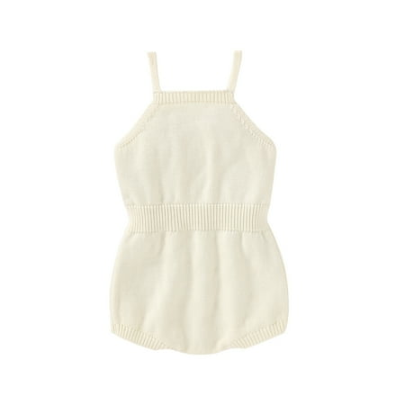 

jaweiw Baby Solid Color Knitted Romper Girls Sleeveless Square Collar Hollow Out Short Jumpsuit