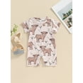 thumbnail image 3 of Suealasg Baby Boys Girls Western Outfit Short Sleeve Crew Neck Cow Print Jumpsuit Romper Bodysuit 3M 6M 12M 18M Newborn Girls Summer One Piece Clothes, 3 of 8