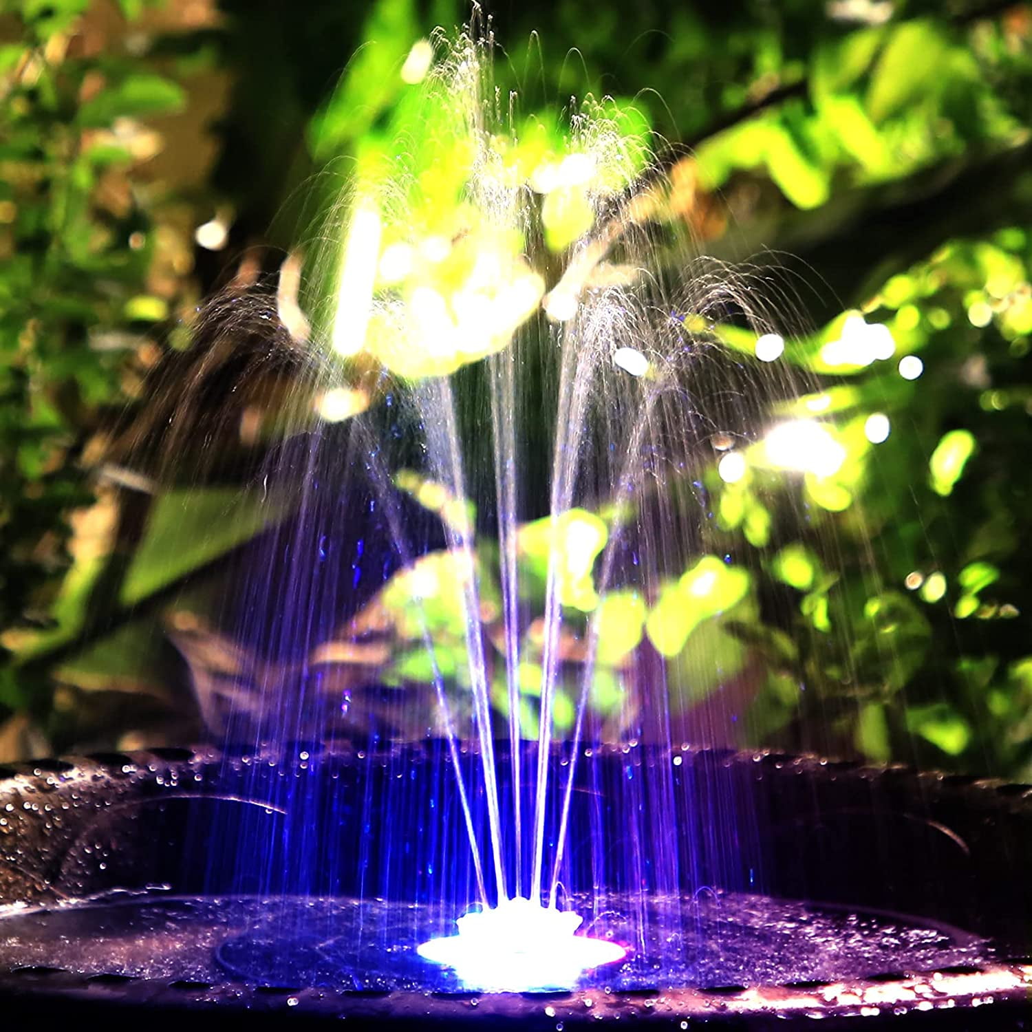 AISITIN 5.5W Solar Fountain with Light, 5.5W LED Light Solar Birdbath Fountain, 3000mAh Battery & 8 Nozzles Solar Fountain Pump for Pond, Birdbath, Pool, Garden