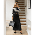 thumbnail image 6 of CHICME Striped Sweaters for Women Off Shoulder Long Sleeve Knit Sweater Soft Stretchy Slim Fit Pullover Black-L Fall Tops, 6 of 9