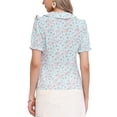 thumbnail image 3 of INSPIRAR CHIC Blusa de manga corta con volantes y cuello Peter Pan de flores para mujer M Azul claro, 3 of 6