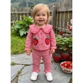 thumbnail image 6 of Loicainy Toddler Baby Girl Fall Outfits 6 9 12 18 24 Months 2T 3T Long Sleeve Strawberry Embroidered Plaid Tops and Pants 2 Pcs Clothes Set, 6 of 9