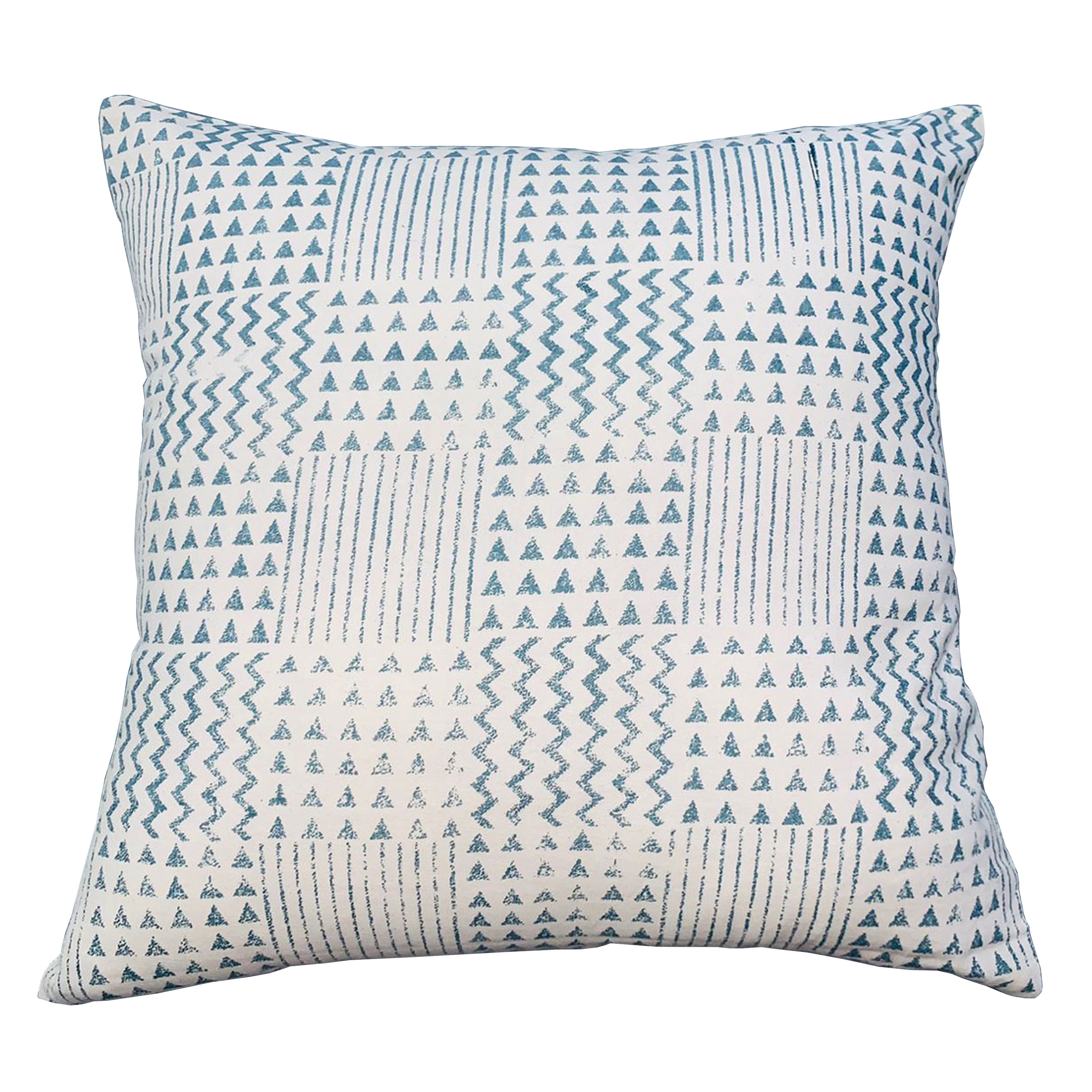 18 x 18 Blue and White Cotton Aztec Throw Pillow