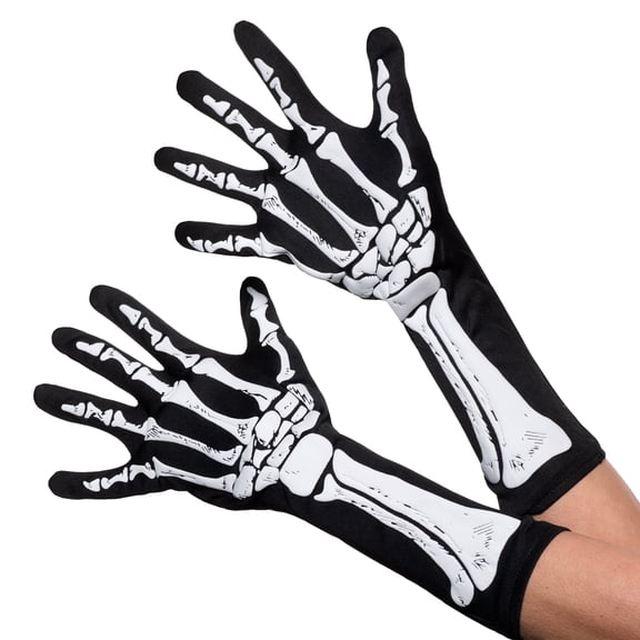 Underwraps Double-sided Skeleton Elbow Gloves, Bone Print Stretch Costume Accessory For Cosplay, Halloween, Gothic Outfit, Festival Wear One Size