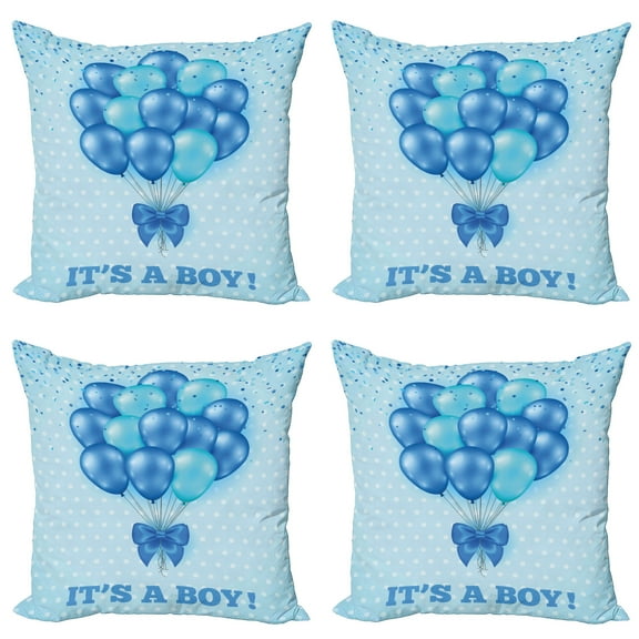Ambesonne Blue Throw Pillow Cover 4 Pack, Balloons Polka Dots, 24", Sky Blue