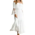 thumbnail image 1 of Vestido largo maxi para mujer, con hombros descubiertos, encaje, mangas acampanadas, elegante vestido de fiesta de noche bohemio blanco/negro, 1 of 5
