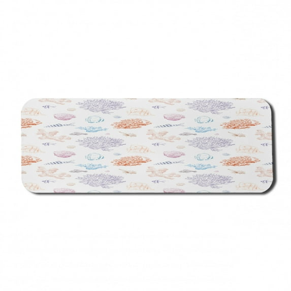 Marine Computer Mouse Pad, Sea Objects Exotic Fish and Crabs Coral Reef Mollusk Oyster Aquarium Cottage, Rectangle Non-Slip Rubber Mousepad Large, 31" x 12" Gaming Size, Multicolor, by Ambesonne