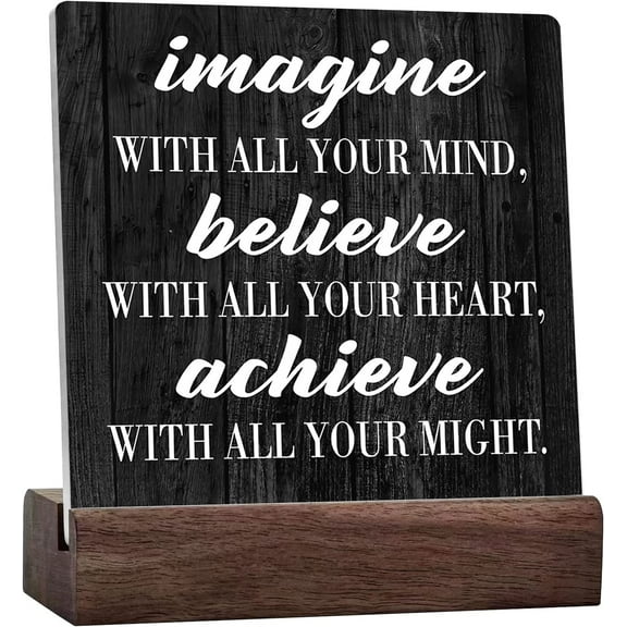 Motivational Desk Decor Sign Inspirational Rustic Black Ceramic Desk Sign For Home Farmhouse Office Classroom Desk Shelf Table Decoration Imagine With All Your Mind Sign