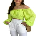 thumbnail image 1 of Women Tie Back Crop Top Off Shoulder Puff Sleeve Ruched Bust Tops Shirt Blouse, 1 of 4