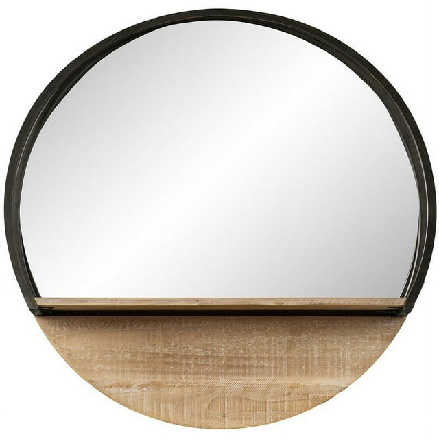 Meubles SEI Miroir Mural Rond avec Étagère Antique Noir/naturel