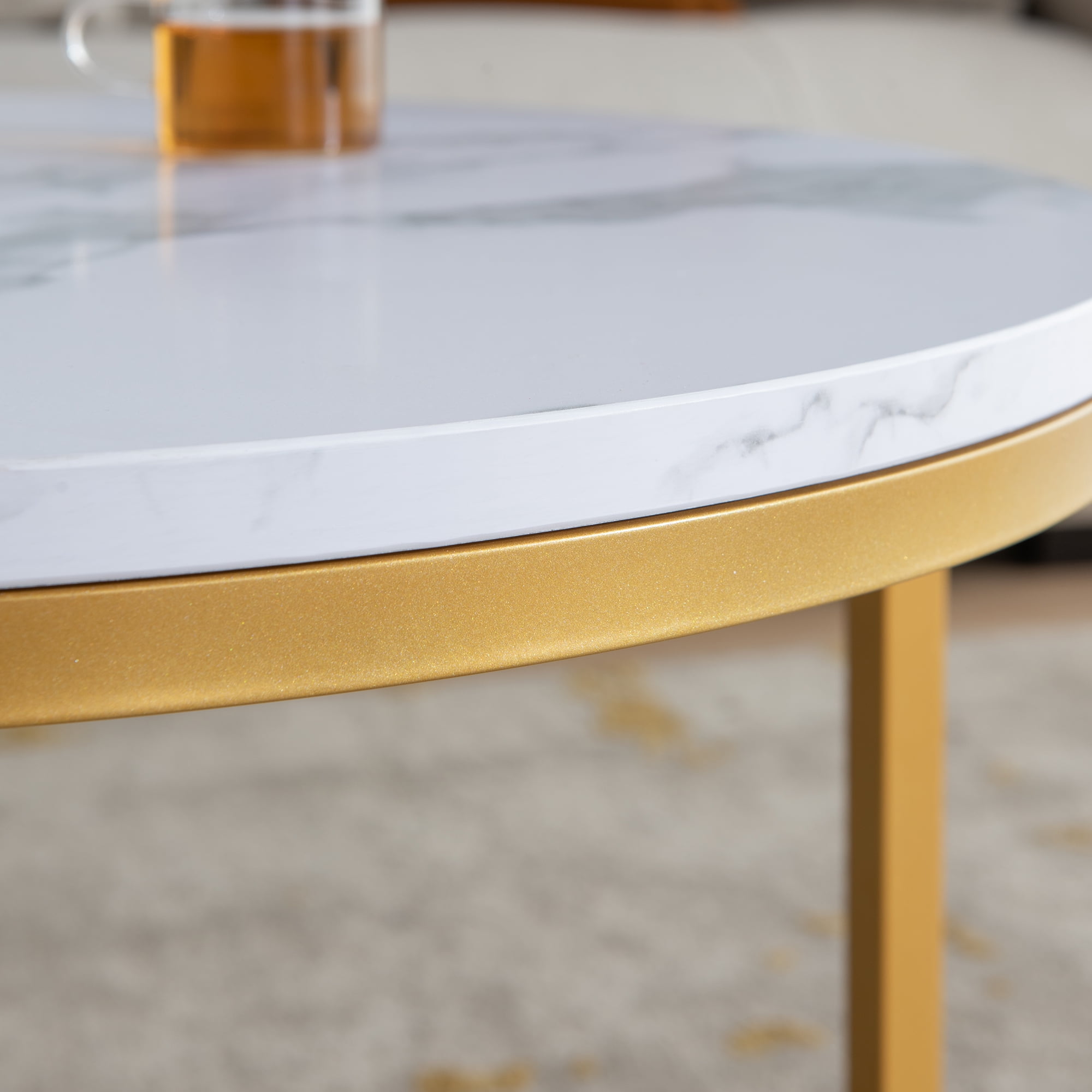 Kadyn Nesting Coffee Table, Round Sofa Center Table with Marble Color Top, Tea Table Set of 2 for Living Room, Gold Kadyn Nesting Coffee Table, Round Sofa Center Table with Marble Color Top, Tea Table Set of 2 for Living Room, Gold