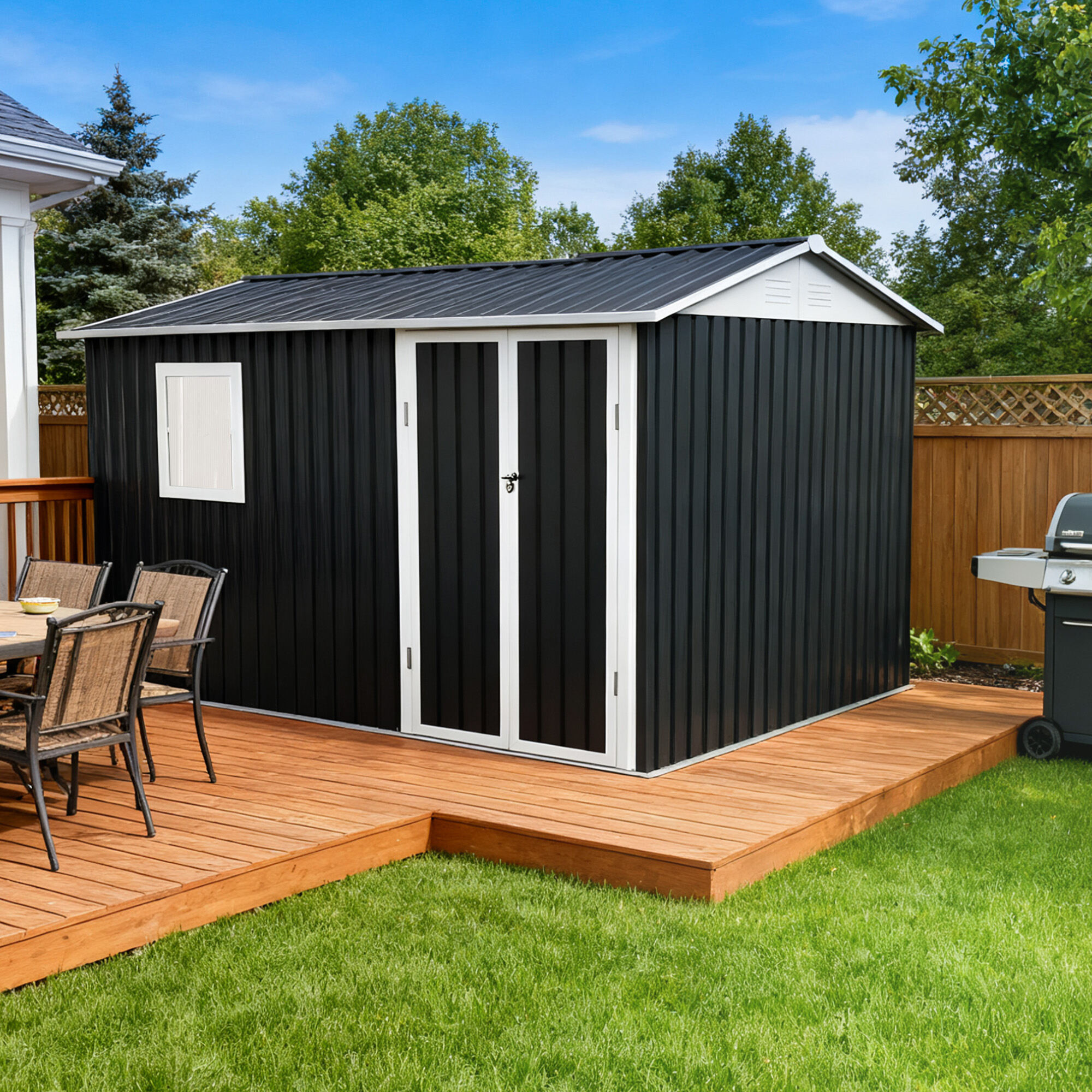 Outdoor Storage Shed 9*6 FT Metal Garden Shed for Patio Backyard Tools House Storage Shed with One Window 9.5 x 6.7FT,Small Storage Shed