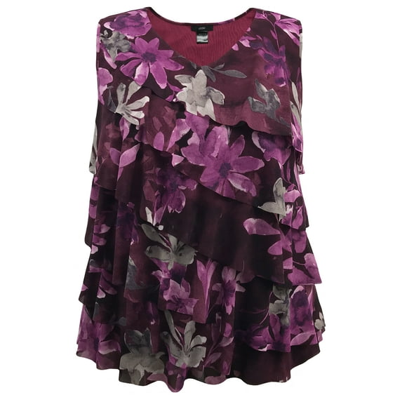 Women's Printed Mesh V-Neck Ruffle Tank